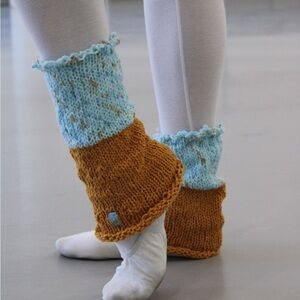 Hand-Knit Blue and Brown Leg Warmers